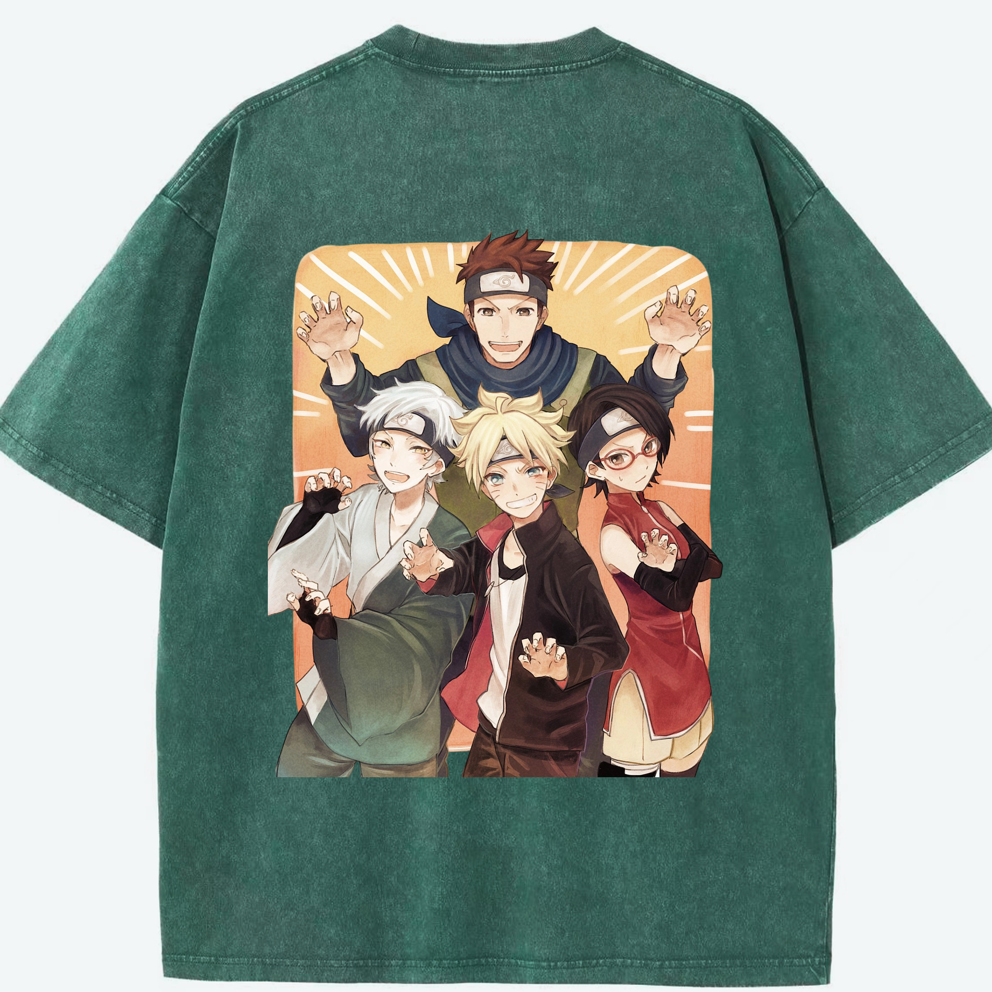 （画像用） NARUTO -ナルト- うちは サラダ Uchiha Sarada 綿100% ヴィンテージ風 半袖Tシャツ（背面プリント）